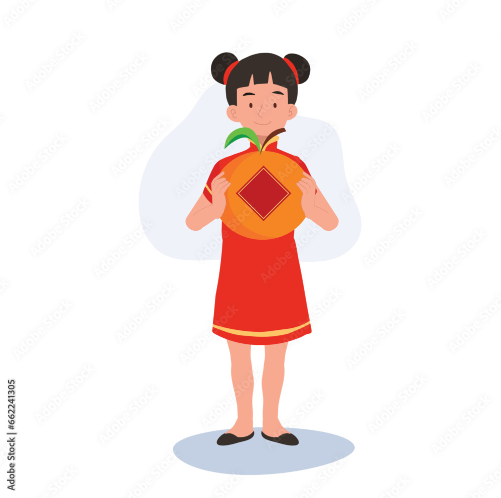 Smiling Child in Chinese Traditional Costume with big orange. Smiling Child in Chinese Traditional Costume with big orange.