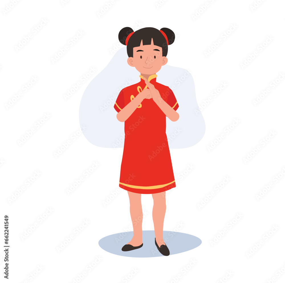 Young Child in Traditional Chinese Attire Saluting Young Child in Traditional Chinese Attire Saluting