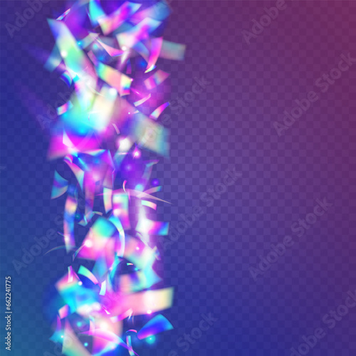 Iridescent Glitter. Crystal Foil. Pink Blur Confetti. Holographic Texture. Metal Festival Template. Modern Art. Falling Tinsel. Party Element. Violet Iridescent Glitter