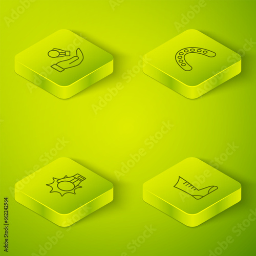 Set Isometric line Mouth guard boxer, Punch in boxing glove, Sport shoes and Boxing icon. Vector
