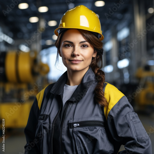maintenance engineer woman wearing uniform in a factory. Generative AI
