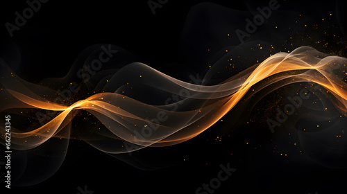Golden abstract wave painting on black background