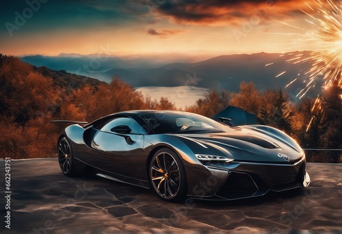 luxury car in the mountains 3d illustration of a brand - sports car on the road luxury car in the mountains © Shubham
