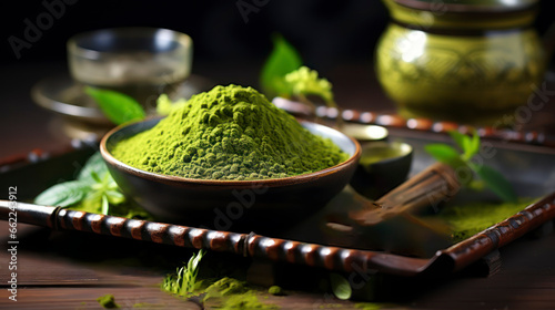 Green Elegance - The Ritual of Organic Matcha Tea Preparation. Generative AI