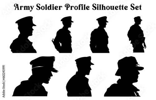Veterans Army Silhouettes Vector in different positions, Soldier silhouettes collection for Veterans Day, Army soldier Profile silhouettes