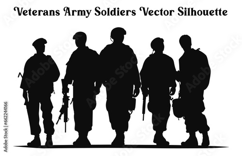 Set of Veterans Army soldiers Vector Silhouettes, Army Soldiers vector Clipart silhouette collection