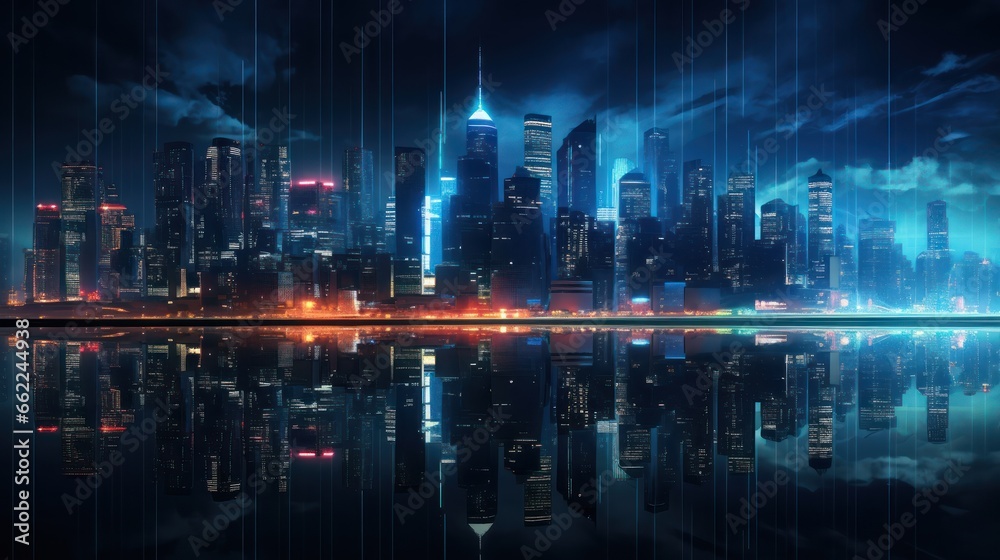 Skyscrapers lit with digital displays, showcasing a city's embrace of technology