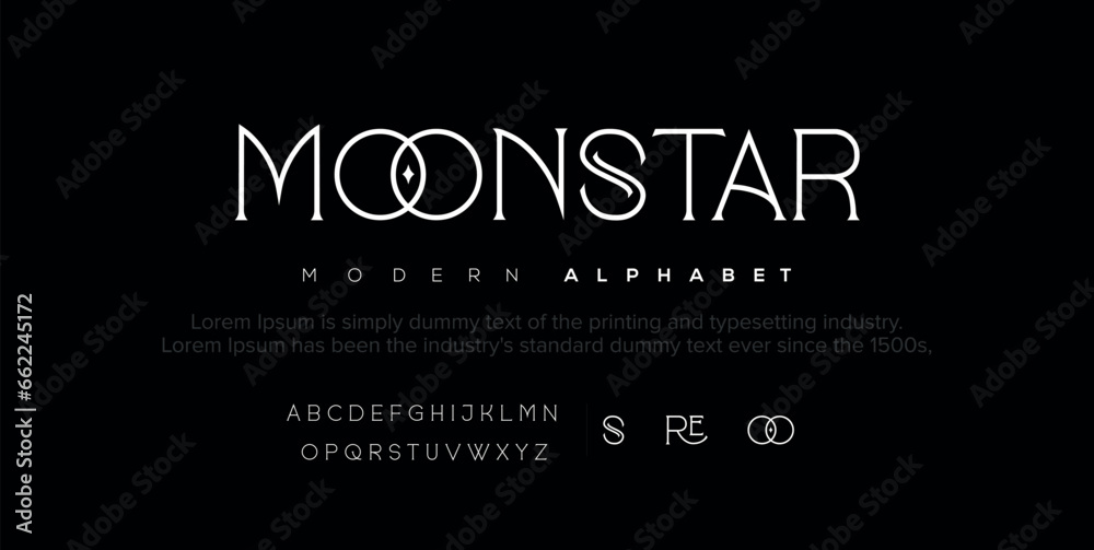 Moonstar premium luxury elegant alphabet letters and numbers. Elegant wedding typography classic serif font decorative vintage retro. Creative vector illustration - obrazy, fototapety, plakaty 
