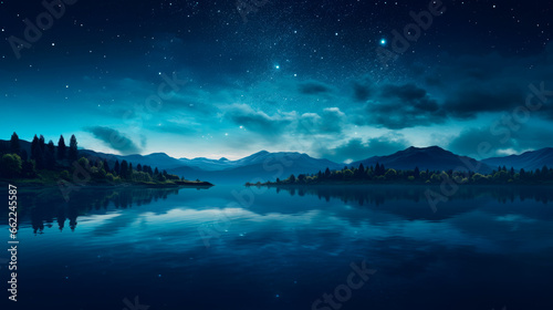 Night sky with stars over a mountain lake © graja