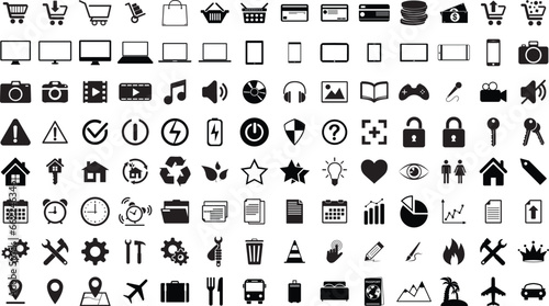 black and white icons set, industrial working icon 