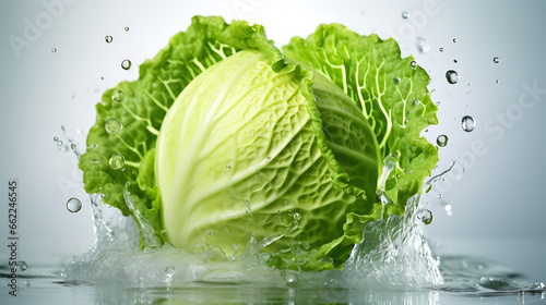 resh cabbage on white bckground with the fresh droplet water,  photo