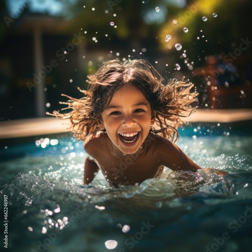 Child playing in water at swimming pool