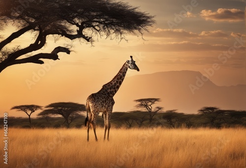 giraffe on the tree African giraffe with big tree in nature giraffe on the tree