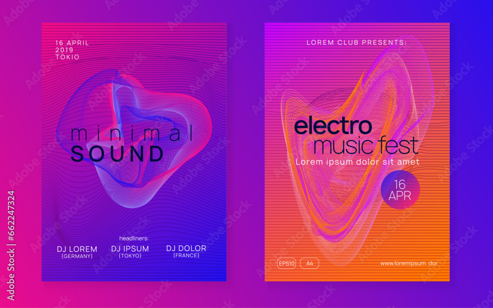 Neon sound flyer. Electro dance music. Electronic fest event. Club dj poster. Techno trance party. Neon sound flyer. Electro dance music. Electronic fest event. Club dj poster. Techno trance party.