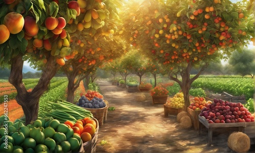 3d rendering of a organic farm fruit 3d rendering of a organic farm fruit fresh organic fruits in a garden. 3d render.