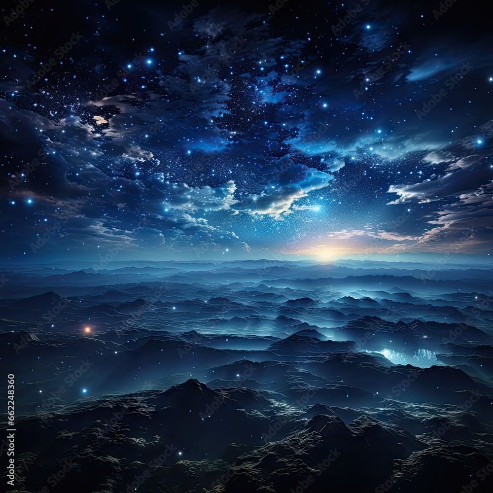 Naklejka premium Cosmic milky way galaxy background with nebula, stardust and bright shining stars. Generative AI