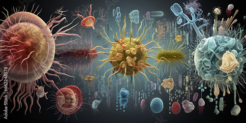 Microbes and viruses to study their structure  Exploring the Intricate Architecture of Microbes and Viruses A Comprehensive Study  AI Generative  photo