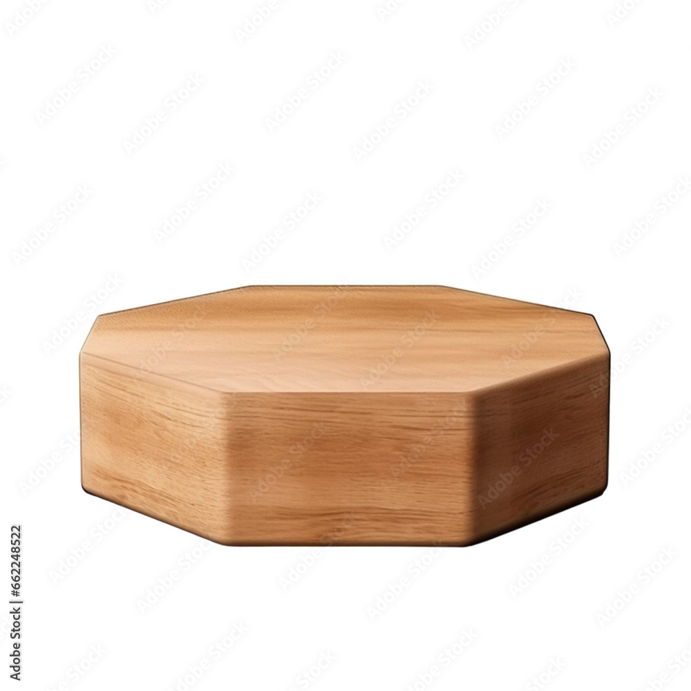 Hexagonal Wooden Podium Product Isolated, Generative AI Hexagonal Wooden Podium Product Isolated, Generative AI