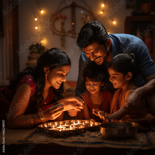 Indian Families lightening their homes during diwali