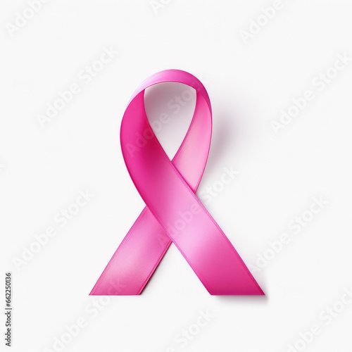 lazo rosa sobre fondo blanco, simbología contra el cancer de mama photo