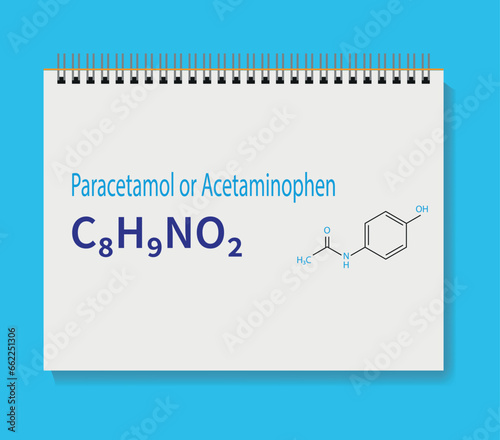 Chemical formula Paracetamol or Acetaminophen analgesic drug molecule skeletal vector.
