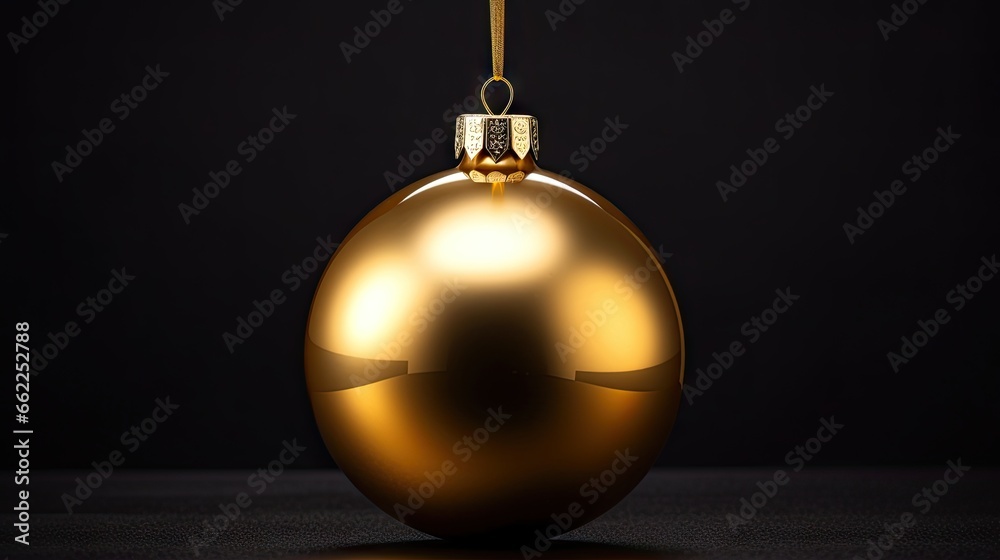 a golden christmas ornament hanging on a black background. generative ai a golden christmas ornament hanging on a black background. generative ai