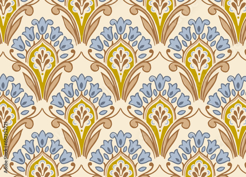 Digital seamless pattern block print batik vector ajrakh