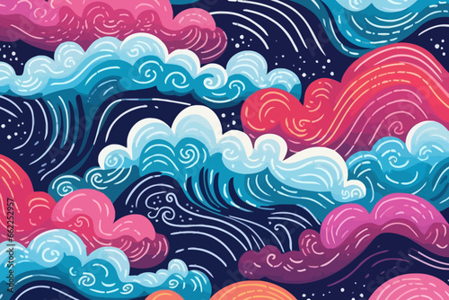 Roaring waves in a storm quirky doodle pattern, wallpaper, background, cartoon, vector, whimsical Illustration photo