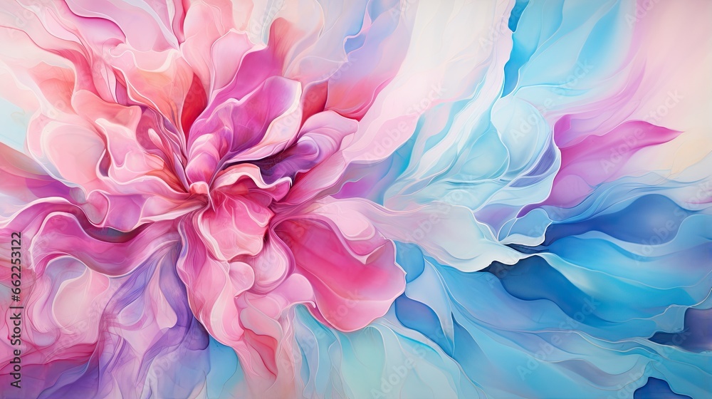  a painting of a pink and blue flower on a white background.  generative ai