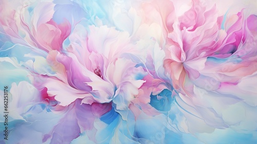  a painting of pink and blue flowers on a white background.  generative ai