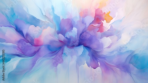  an abstract painting of blue, pink, and purple flowers.  generative ai