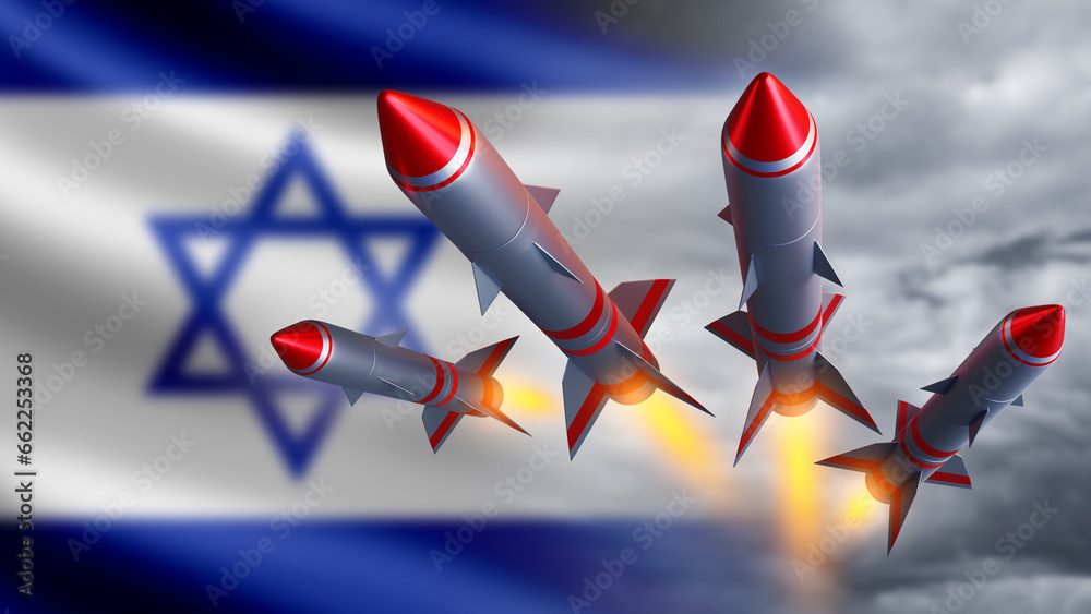 Rockets with flag of Israel. Rocket launch from tel aviv. Military ...