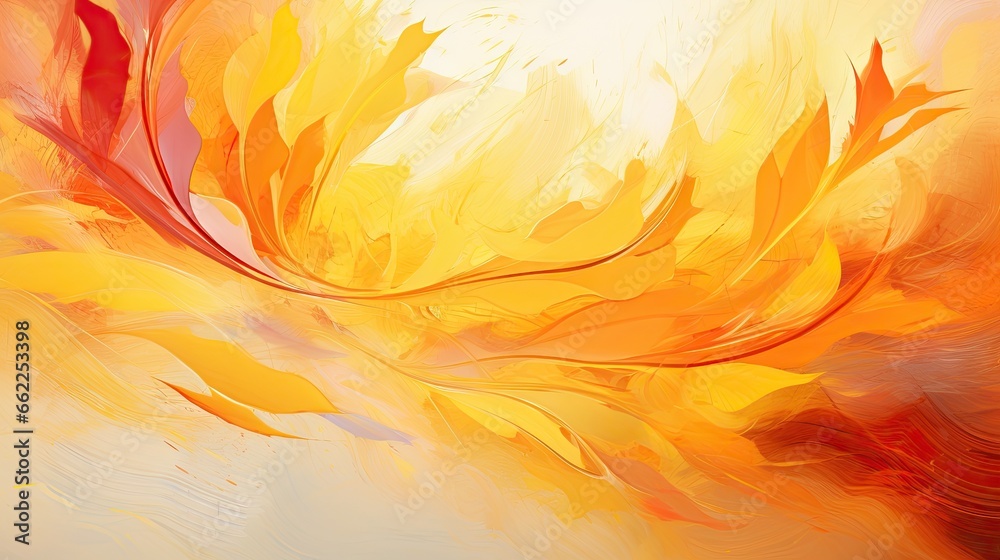  a painting of yellow and red leaves on a white background.  generative ai
