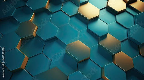  a blue and gold hexagonal background with gold hexagons. generative ai