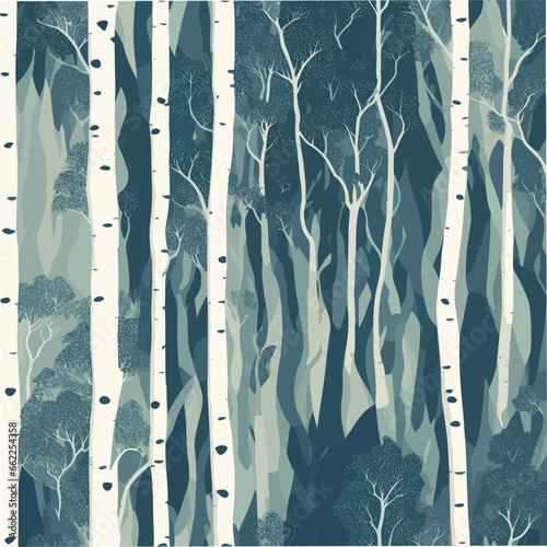 Birch tree pattern. Seamless vector illustration pattern with autumn birch trees. Perfect for textile, wallpaper or print design. Fabric Design for wallpapers, web site background, postcard.	