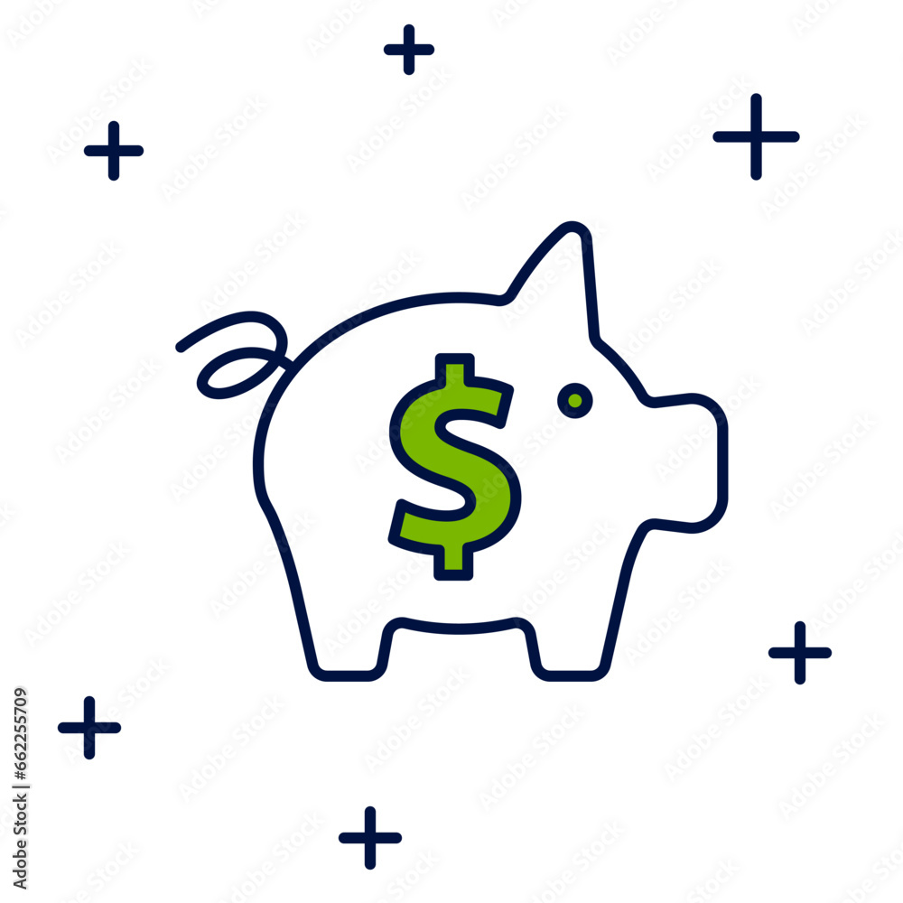 Filled outline Piggy bank icon isolated on white background. Icon saving or accumulation of money, investment. Vector