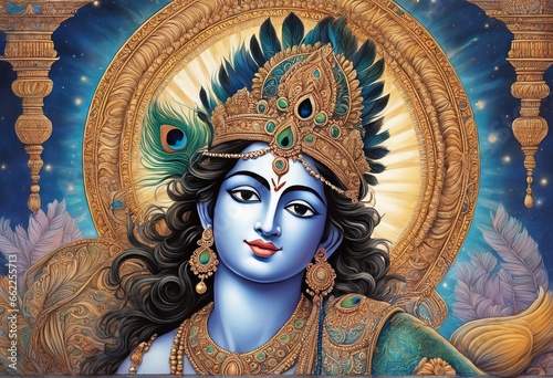 goddess of lord Krishna with blue background, vector illustration of Hindu god shiva goddess of lord Krishna with blue background, vector