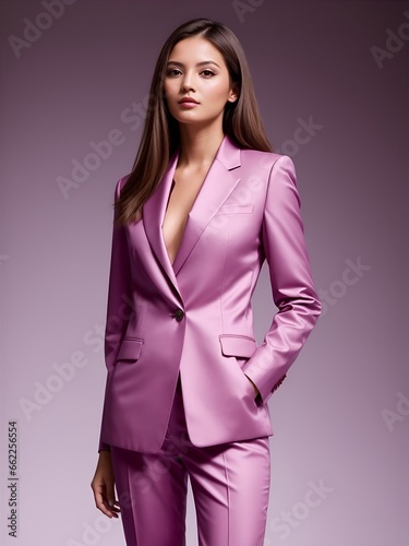 portrait of a business woman wearing luxury suit stylish in studio background photo