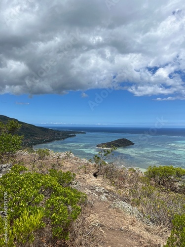 Il  t Fourneau and its blue lagoon seen from le Morne Brabant in Mauritius