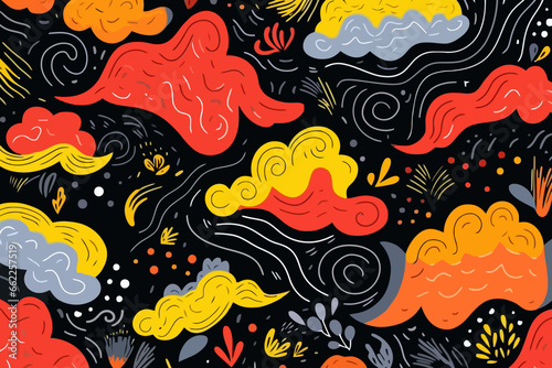 Severe weather conditions quirky doodle pattern, wallpaper, background, cartoon, vector, whimsical Illustration