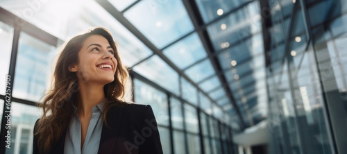 Business woman smile face walking office comple