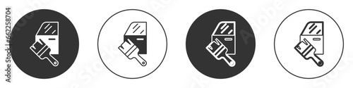 Black Car painting icon isolated on white background. Car body repair process. Circle button. Vector