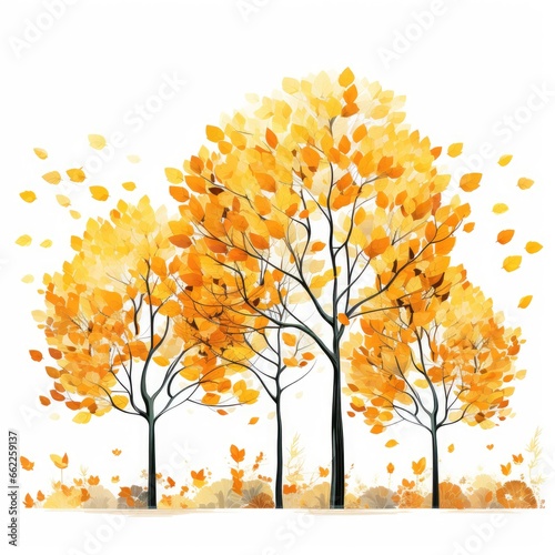 Golden leaves decorate the autumn trees