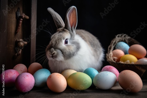 Cute Rabbit and Colored Easter Eggs © Andrei