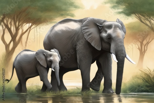 elephant in the water elephant in the water illustration of African elephants in the water