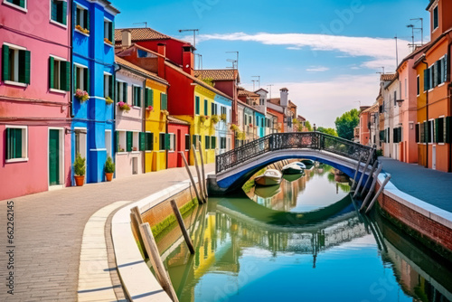 Farbige Häuser an einem Kanal auf der Insel Burano, Venedig, Italien, Generative AI © pwmotion