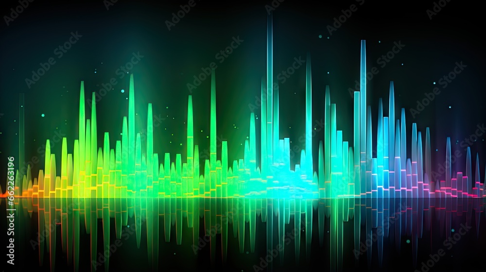a colorful sound wave on a black background with a reflection in the water. generative ai a colorful sound wave on a black background with a reflection in the water. generative ai