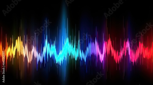  a colorful sound wave on a black background with a red, yellow, and blue light.  generative ai