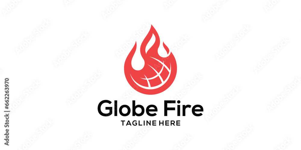 logo design combining a globe with fire. logo design combining a globe with fire.
