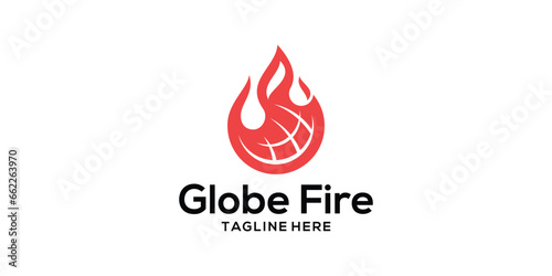 logo design combining a globe with fire.